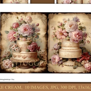 Cake cream, Digital download, Scrapbooking, Junk journal, Commercial use, Cardmaking, Journaling, Paper, Vintage, Shabby chic, Cake, wedding