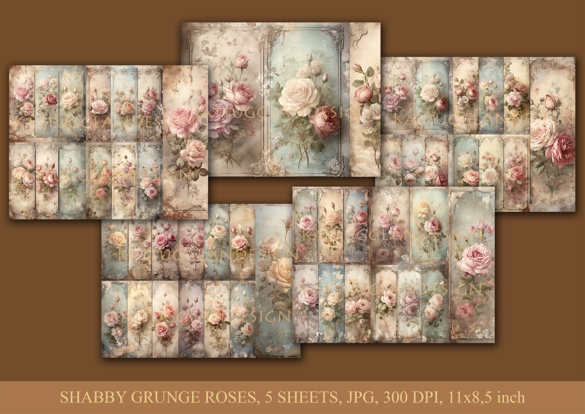 Shabby Grunge Roses, Digital Download, Junk Journal, Scrapbooking, Clip ...