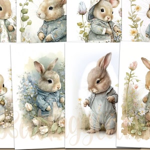 Bunny boy 1, Cardmaking, Mixed media, Digital download, Ephemera, Junk Journal, Scrapbooking, Clip art, Animals, Watercolor, Rabbit, Animal