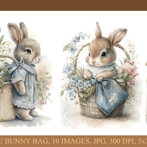 Cute bunny bag, Cardmaking, Digital download, Ephemera, Junk Journal, Scrapbooking, Clip art, Bunnys, Animals, Commercial use, Soft, Rabbits
