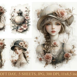 Giornata tranquilla, Download digitale, Junk Journal, Scrapbooking, Uso commerciale, Creazione di biglietti, Decoupage, Carta digitale, Scarpe, Moda, Cappello, Ragazza