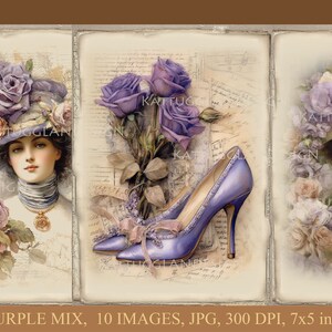 Cartes de journalisation, mélange violet, vintage, shabby chic, téléchargement numérique, scrapbooking, journal indésirable, utilisation commerciale, fabrication de cartes, clipart,