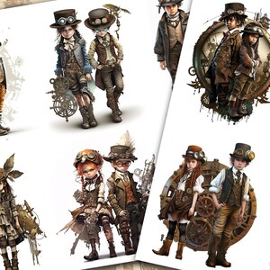 Steampunk children, Watercolor, Digital download, kids steampunk, mixed media, scrapbooking, junk journal, kids, steampunk, children, ai