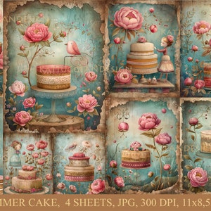 Sommerkuchen, Digitaler Download, Junk Journal, Scrapbooking, Kommerzielle Nutzung, Kartenherstellung, Kinder Basteln, Shabby Chic, Geburtstag, Whimsy, Kuchen,