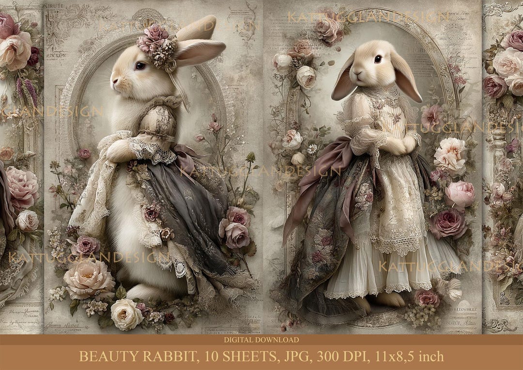 Beauty Rabbit, Digital Download, Junk Journal, Scrapbooking, Commercial ...