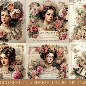 Roccoco beauty, Digital download, Commercial use, Scrapbooking, Junk journal, Cardmaking, Romantic, Shabby chic, Decoapage, Shoes, Dresses