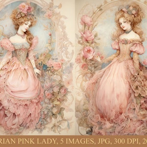 Victorian pink lady, Digital download, Scrapbooking, Junk journal, Commersial use, Cardmaking, Journaling, Mixed media, Watercolor, Pink,