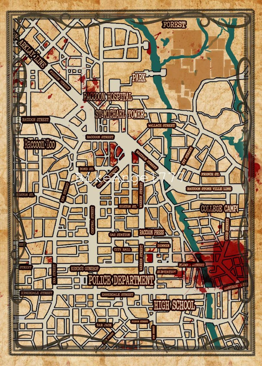 Mapa de Raccoon City de Outbreak inspirado en Resident Evil de 8x10 ...