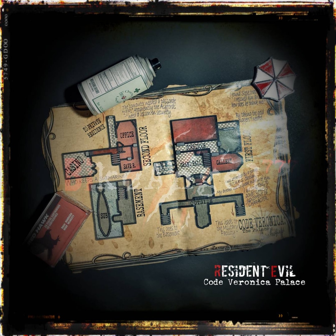 バイオハザード コードベロニカ パレスマップ：Aged 8x10 プリント