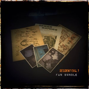 May include: A collection of items from the Resident Evil 7 video game. The items include a drawing of a young girl, a newspaper clipping about a Louisiana ghost house, a map, and several photographs.