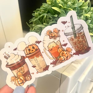 Fall Disney Drinks Starbucks Sticker, Disney World Sticker, Disney Stickers, Water Bottle Stickers, Water-Resistant, Transparent Sticker