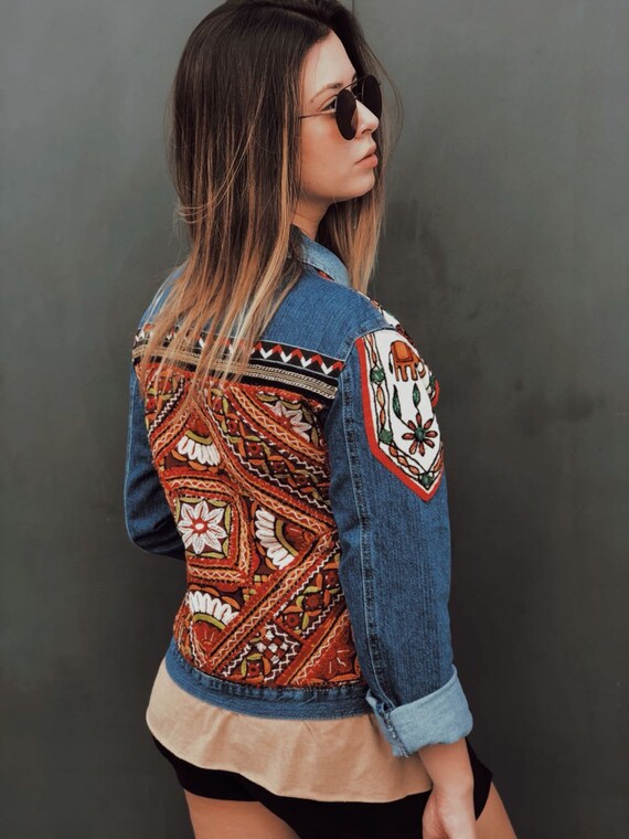 elegante Jeanmoda Chaqueta hippie con bordada de gitanocon de mujer de de festival cuentasropa jeans adornosbohemia drCxoeB