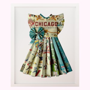 Arte de vestido de papel - Mapa ilustrativo de Chicago