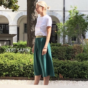 Midi-length skirt in oeko-tex certified double cotton gauze with gold elastic
