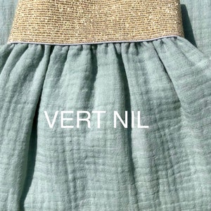 Long skirt in double cotton gauze, GOTS and oeko-tex certified, with lurex elastic Vert Nil