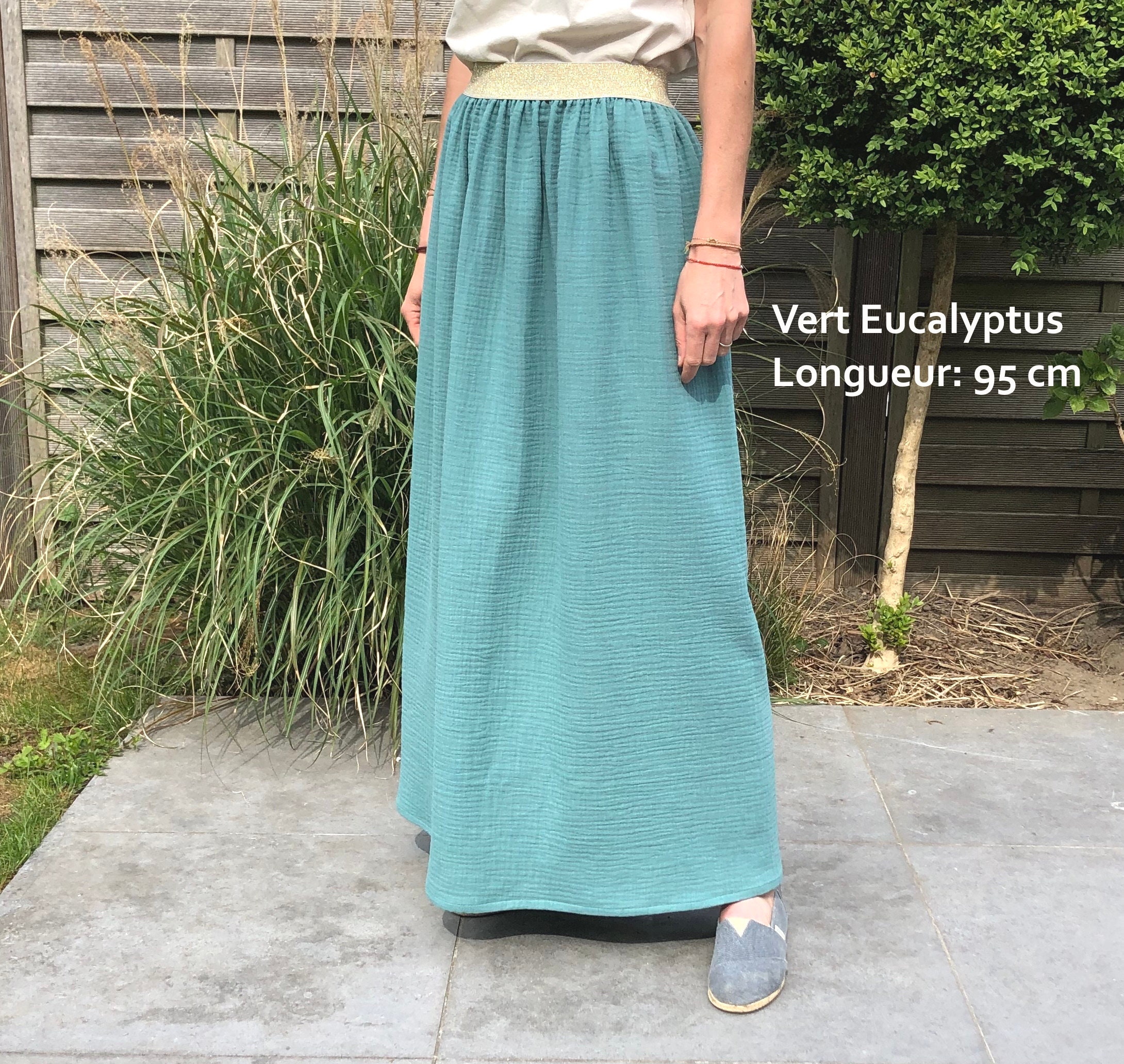 Jupe longue en double gaze de coton certifiee GOTS et oeko tex a elastique lurex Etsy France