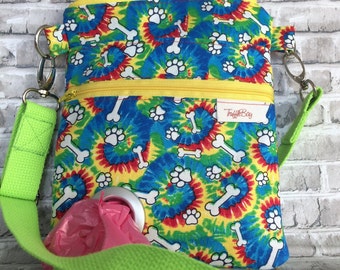 Cross Body Dog Walking Bag. Dog Walker's Bag in Rainbow Print Cotton Fabric.  Custom Requests Welcome.