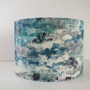 Blue, Teal and Grey Lampshade.  30cm/35cm/40cm Drum Lightshade. Accent Shade Pendant or Table.  Blue Tones Abstract Fabric Print Shade.