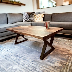 Mid Century Modern Wood & Steel Coffee Table, Handmade Wood Coffee Table, Boho Table