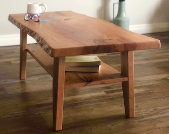 Handmade Rustic Live Edge Coffee Table: Farmhouse Mid-Century Style