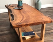 Live Edge Rustic Wood Coffee Table, Farmhouse Table, Mid Century Modern Coffee Table