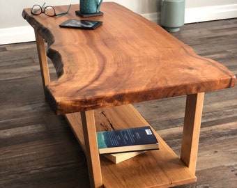 Live Edge Rustic Wood Coffee Table, Farmhouse Table, Mid Century Modern Coffee Table