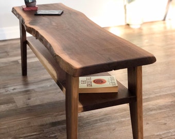 Walnut Rustic Live Edge Wood Coffee Table, Farmhouse Table, Mid Century Modern Coffee Table