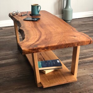 Live Edge Rustic Wood Coffee Table, Farmhouse Table, Mid Century Modern Coffee Table Solid Cherry