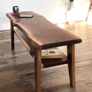 Walnut Rustic Live Edge Wood Coffee Table, Farmhouse Table, Mid Century Modern Coffee Table