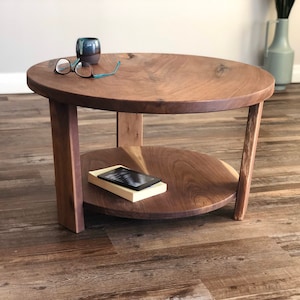 Round Wood Coffee Table, Rustic Farmhouse Table, Mid Century Modern Coffee Table