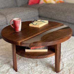 Round Table, Wood River Table, Mid Century Modern Coffee Table