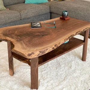 Wood Coffee Table Live Edge Rustic, Farmhouse Table, Mid Century Modern Coffee Table