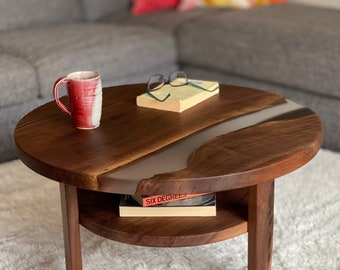 Round Table, Wood River Table, Mid Century Modern Coffee Table