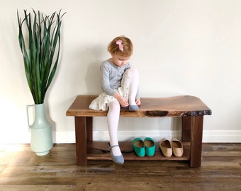 Live Edge Wood Bench, Wood Shoe Bench, Shoe Storage Bench, Entryway Bench,