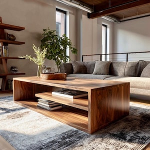 Handmade Boho Wood Coffee Table: Solid Wood Modern Design