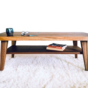Mesa de centro moderna de mediados de siglo, mesa de centro de madera hecha a mano, mesa boho
