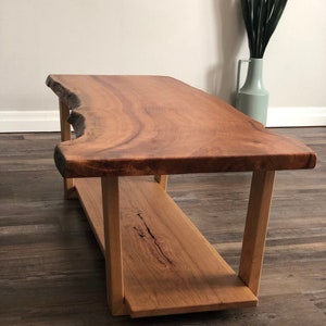 Live Edge Rustic Wood Coffee Table, Farmhouse Table, Mid Century Modern Coffee Table image 2