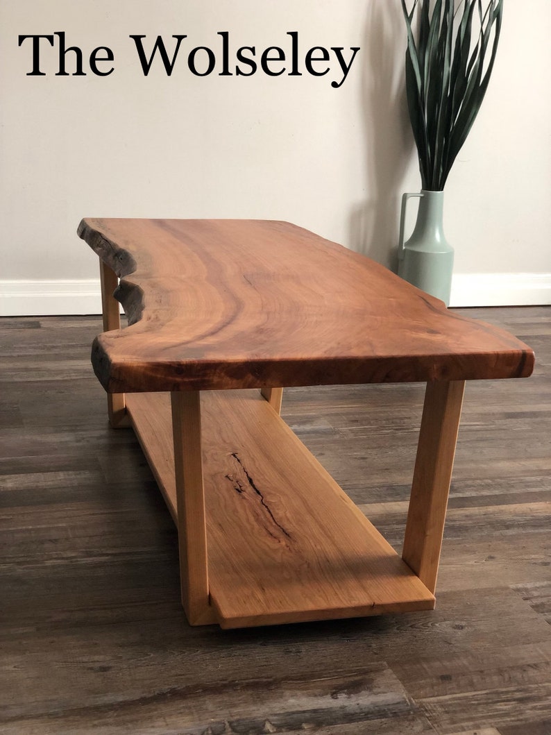 Live Edge Rustic Wood Coffee Table, Farmhouse Table, Mid Century Modern Coffee Table image 2