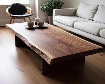Handmade Live Edge Wood Coffee Table - Modern Boho Style