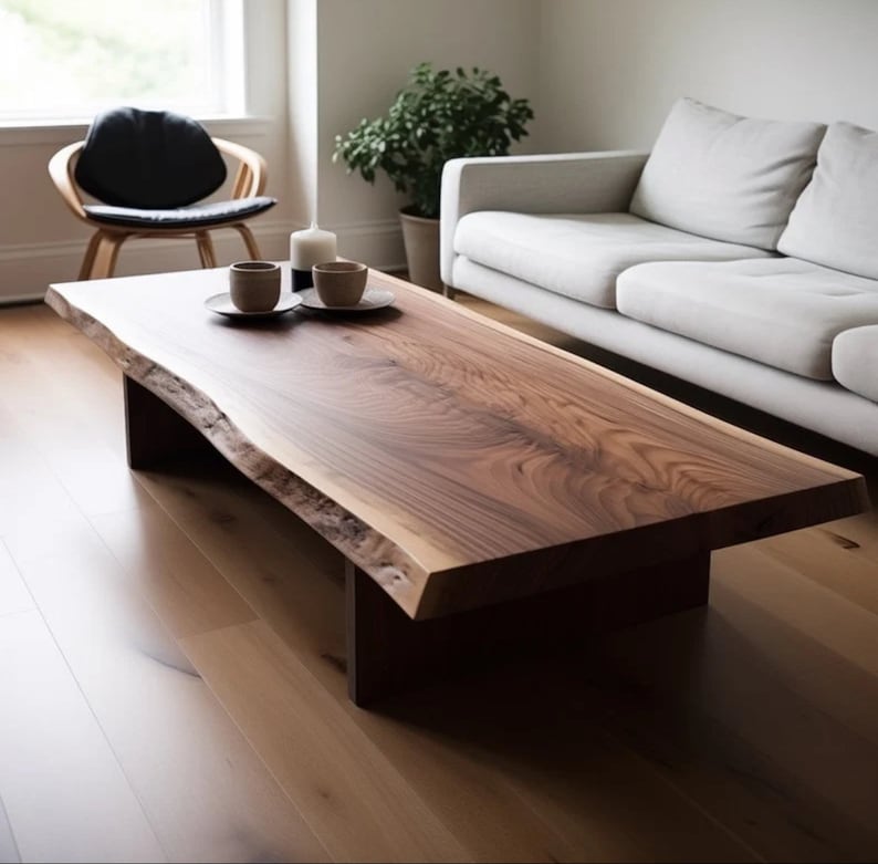 Live edge Modern Boho Coffee Table, Handmade Wood Coffee Table, Boho Table image 1