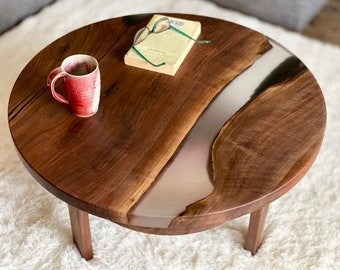 Handmade Round River Coffee Table: Mid Century Modern Wood