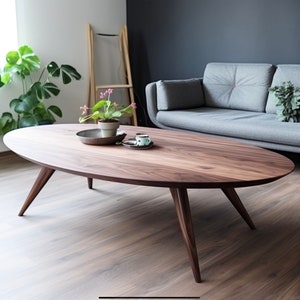 Oval Modern Boho Coffee Table, Handmade Wood Coffee Table, Boho Table image 1