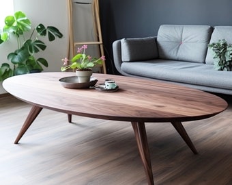 Oval Modern Boho Coffee Table, Handmade Wood Coffee Table, Boho Table