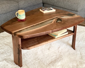 River Coffee Table: Mid Century Modern Wood Table