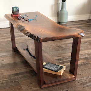 Walnut Live Edge Rustic Wood Coffee Table, Farmhouse Table, Mid Century Modern Coffee Table