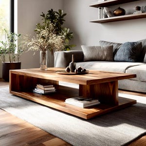Handmade Solid Wood Coffee Table: Boho Modern Style