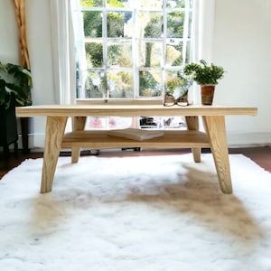 White Oak Mid Century Modern Coffee Table, Handmade Wood Coffee Table, Boho Table