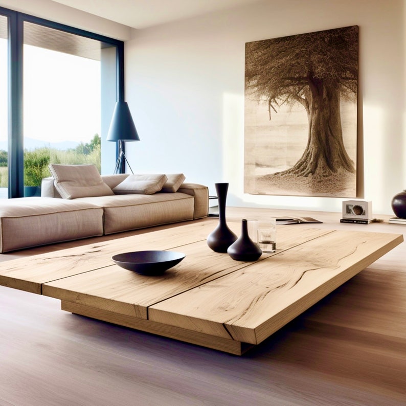 Square Wood Coffee Table: Modern Boho Style, Customizable image 1