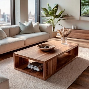 Handmade Solid Wood Coffee Table: Boho Modern Style