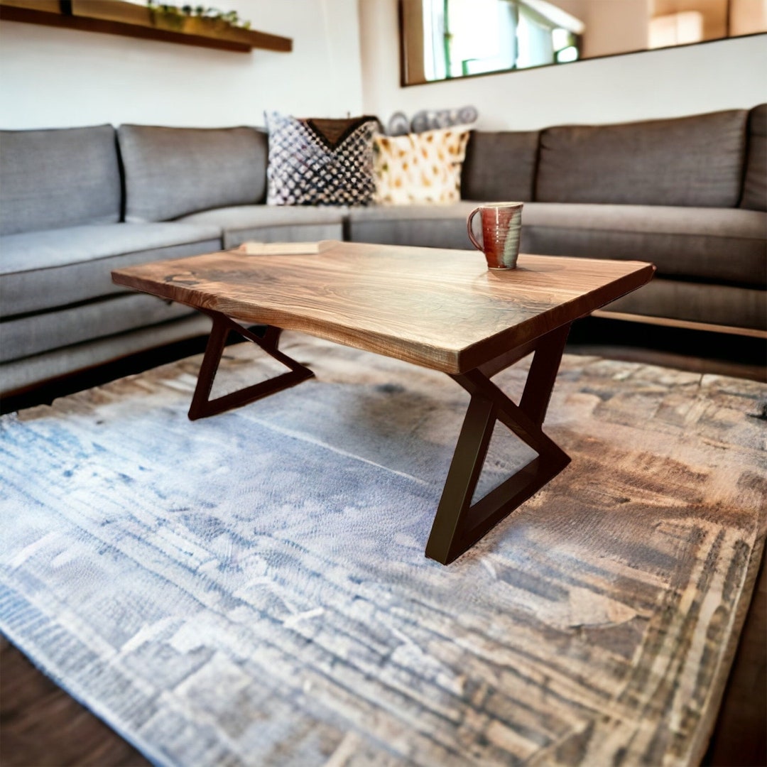 Mid Century Modern Wood & Steel Coffee Table, Handmade Wood Coffee